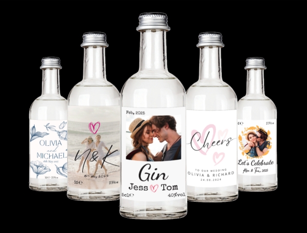 Five bottles of personalised gin